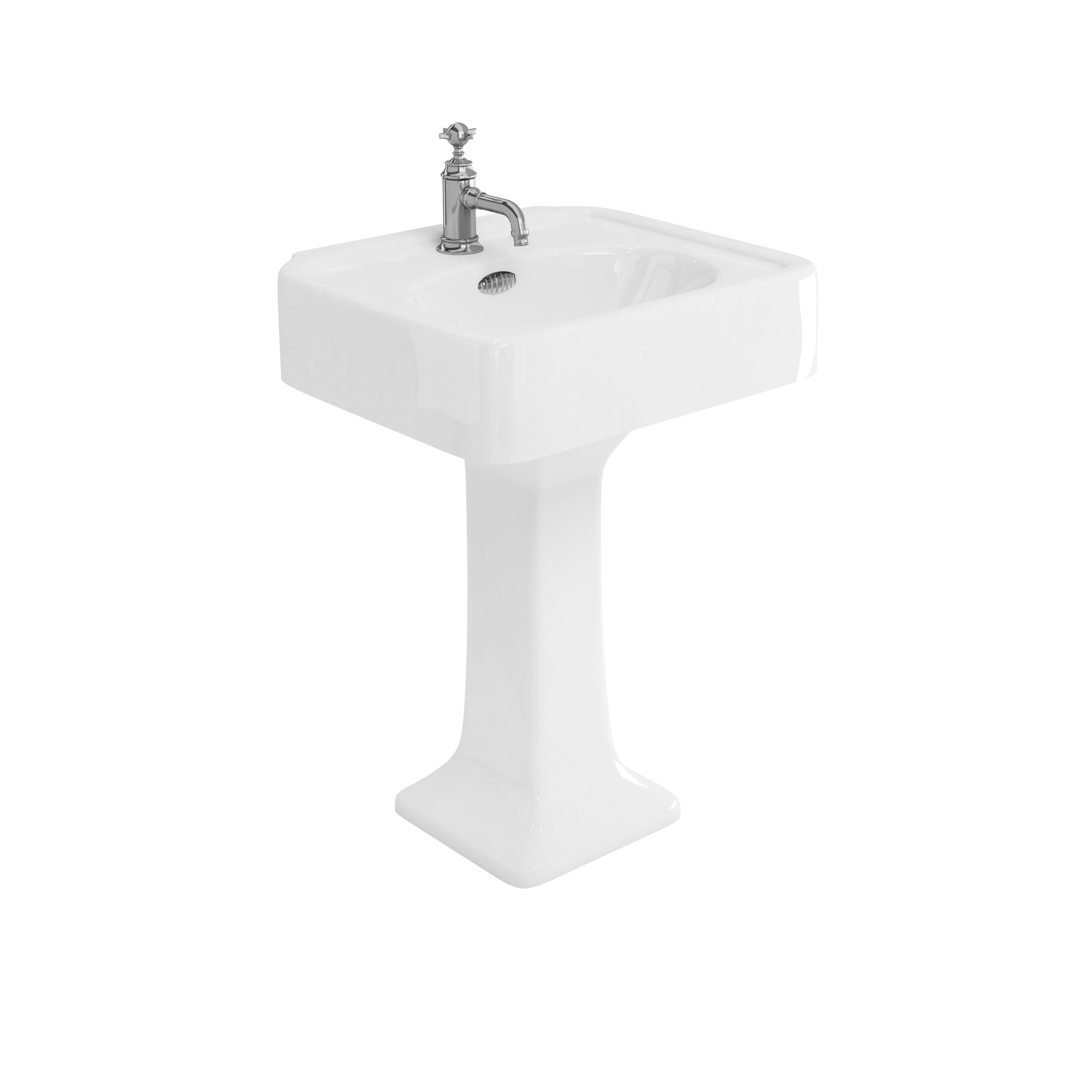 Arcade 600mm basin with chrome overflow & pedestal 